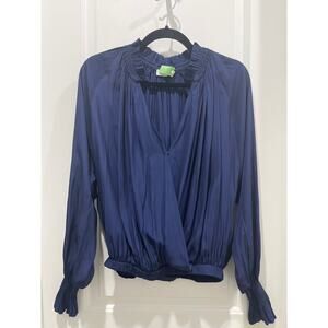 Ramy Brook Women's Navy Blue Bethany Ruffle Coastal Ladies Blouse Sz S